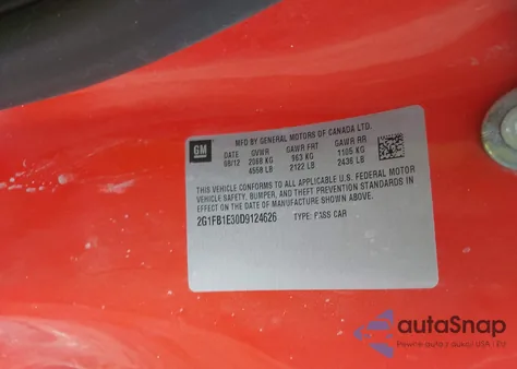 2013 Chevrolet Camaro 1Lt from USA, damaged, VIN 2G1FB1E30D9124626